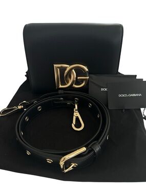 Dolce & Gabbana 3.5 Black Calfskin DG Logo Crossbody Flap Bag NWT $2200